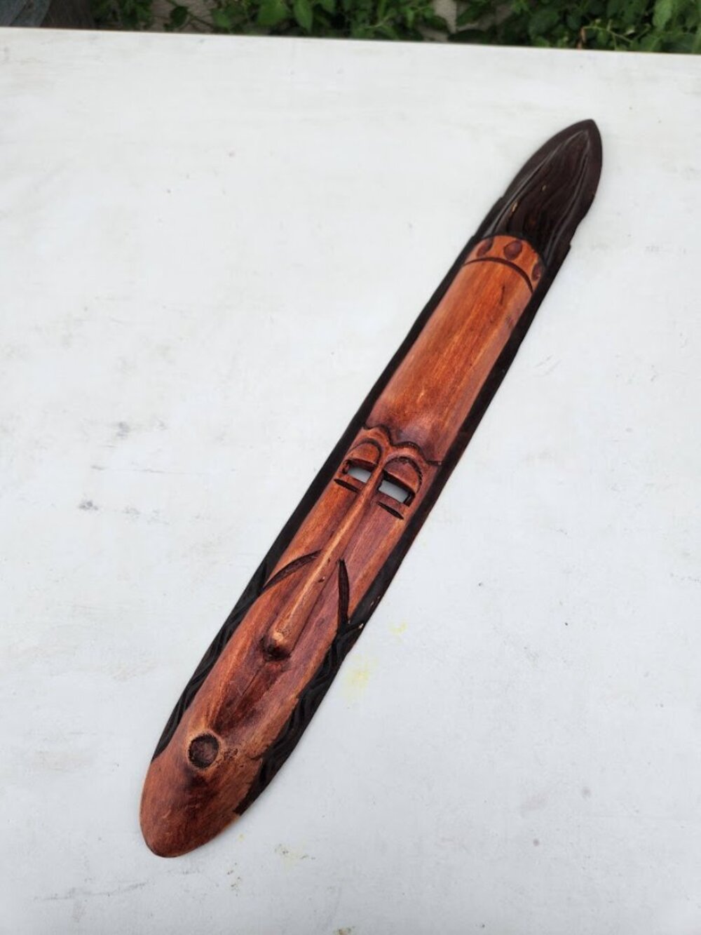 Hand-Carved Wooden Tribal Wall Mask Sculpture Folk Art Elongated LONG Shape Slen